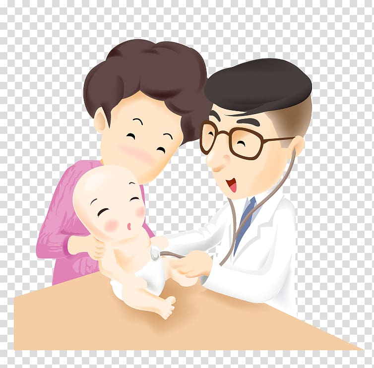 Cartoon Nurse Physician Illustration, The doctor gave the child to see a doctor transparent background PNG clipart