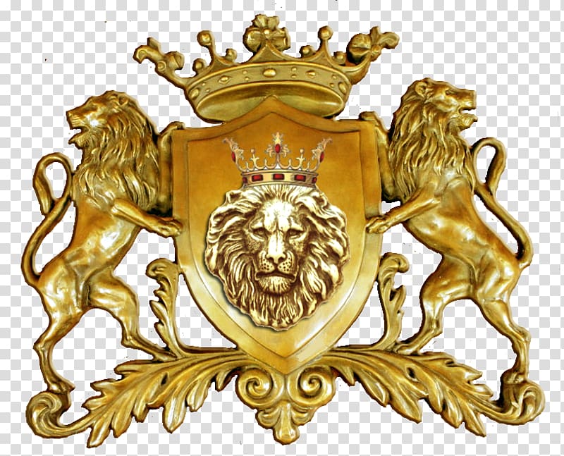 gold-colored lion decor, Lion Gold Crest Symbol Logo, Drum Stick transparent background PNG clipart