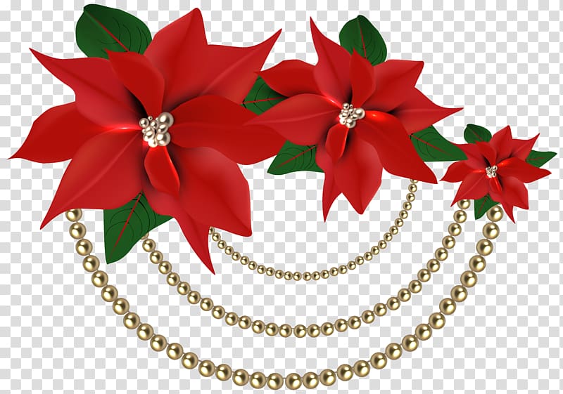 poinsettia , Poinsettia Christmas decoration , Decorative Christmas Poinsettias with Pearls transparent background PNG clipart