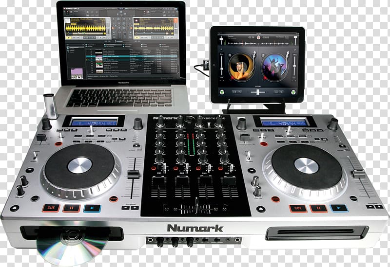 DJ controller Disc jockey Numark Industries Numark Mixdeck Quad, Turntable transparent background PNG clipart