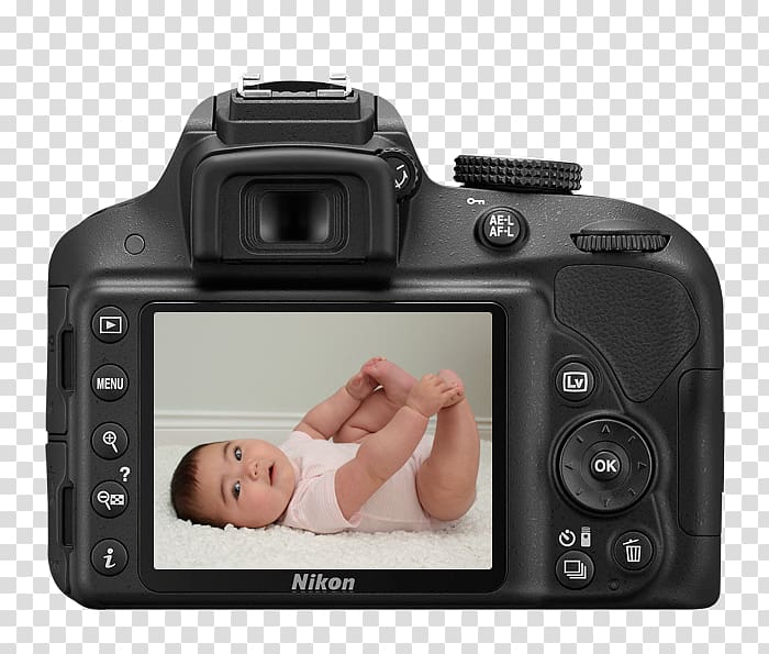 Nikon D3300 24.2 MP Digital SLR Camera, Gray, 18-55mm Lens Nikon DX format Canon EF-S 18–55mm lens, Camera transparent background PNG clipart