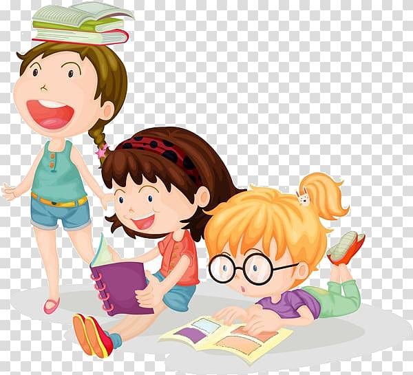 Reading Girl Book Illustration, Cartoon girl material transparent background PNG clipart