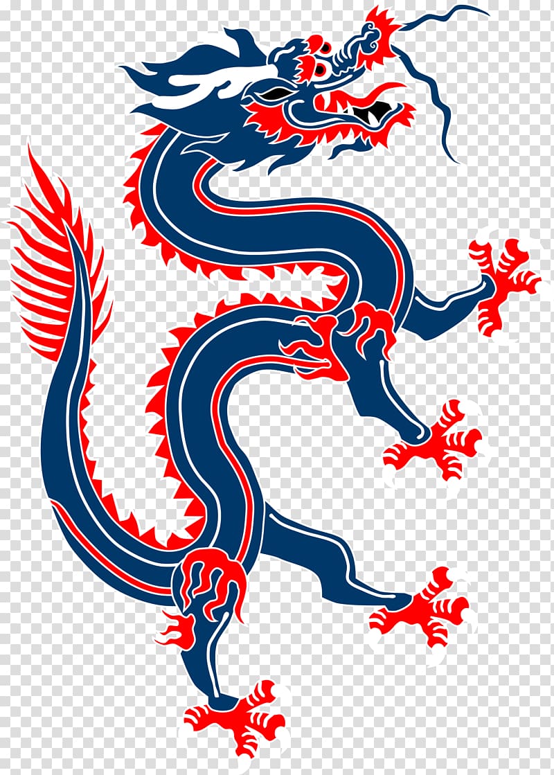 Chinese dragon Panlong , Red and blue Chinese dragon transparent background PNG clipart