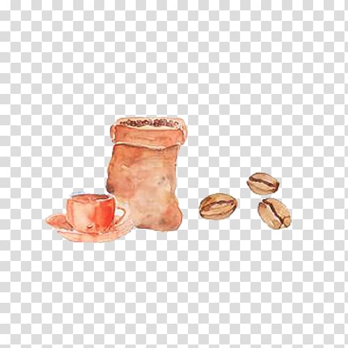 Coffee bean Cafe Coffee cup Illustration, Simple hand-painted small fresh coffee beans transparent background PNG clipart