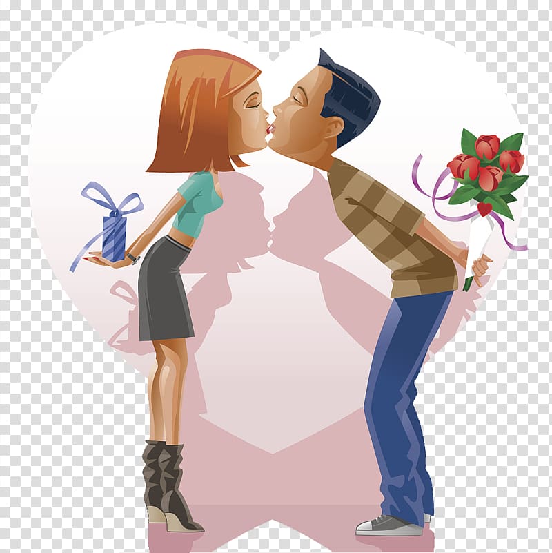 Illustration, illustration, two people fall in love and kiss each other transparent background PNG clipart