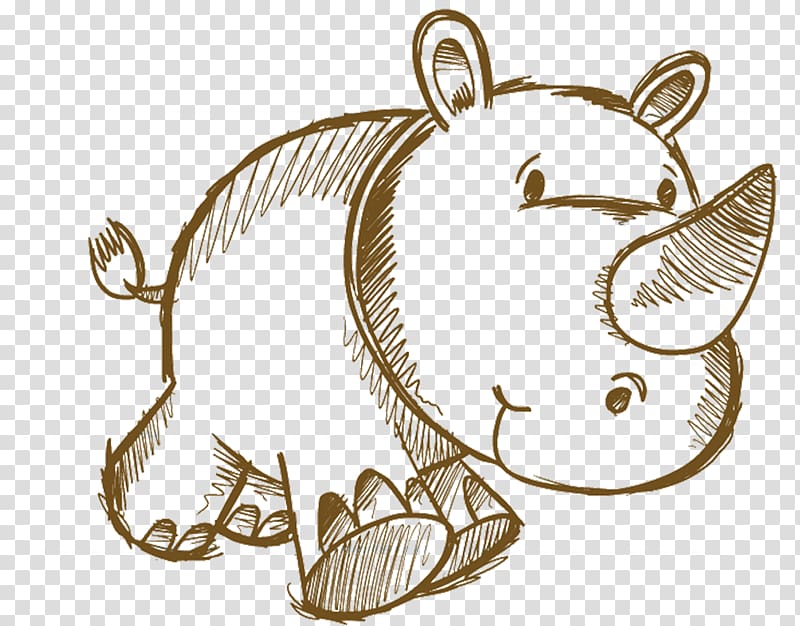 Rhinoceros Drawing Cartoon Animal, Hand drawn rhino transparent background PNG clipart