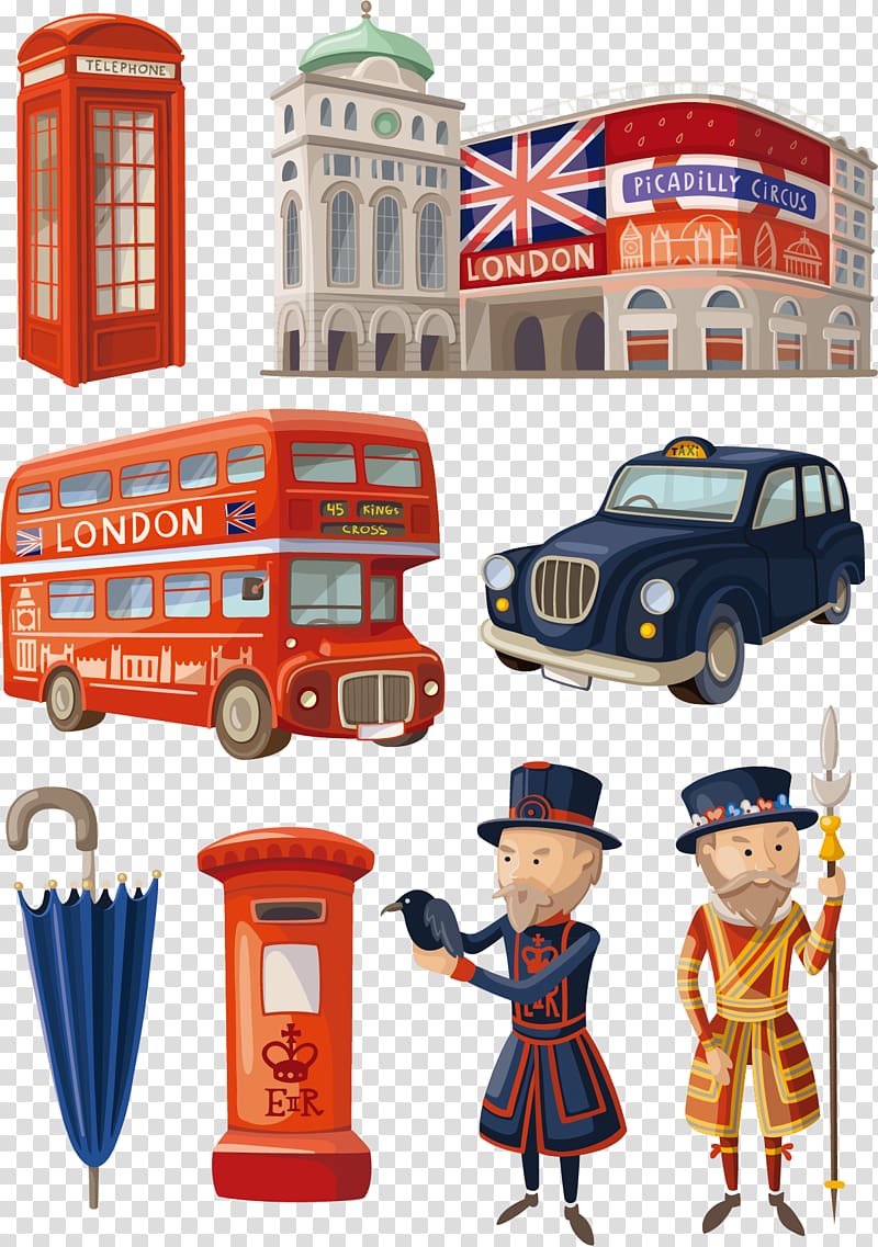 London Landmarks illustration, Cartoon London Illustration, London exquisite design elements material, transparent background PNG clipart