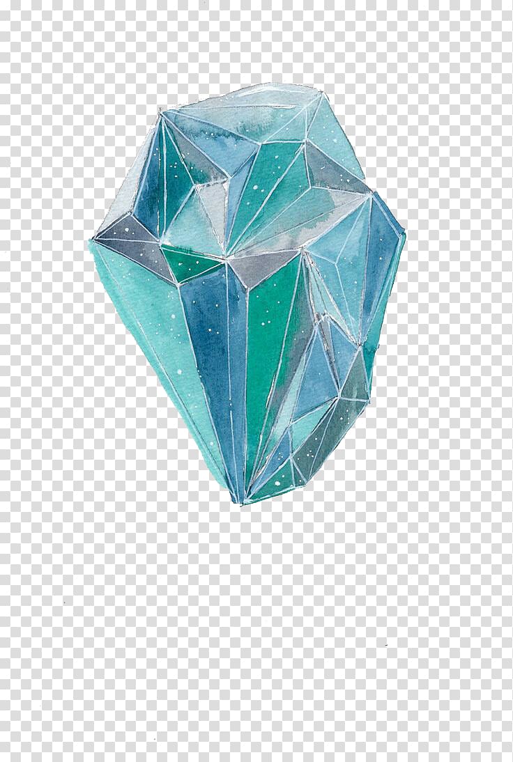 Watercolor painting Drawing Crystal Illustration, Blue-green diamond transparent background PNG clipart