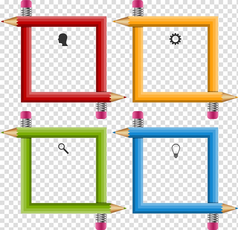red, orange, green, and blue pencil frames, Infographic Pencil, Colorful pencil box transparent background PNG clipart