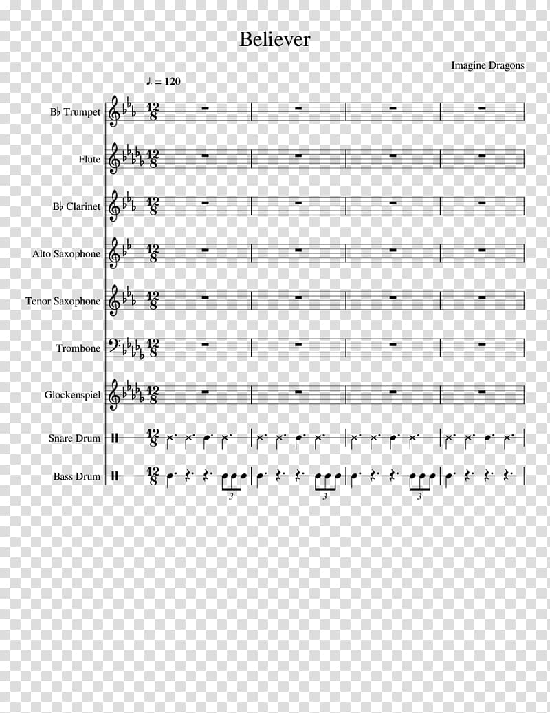 Sheet Music Ready Aim Fire Believer Imagine Dragons Alto saxophone, sheet music transparent background PNG clipart