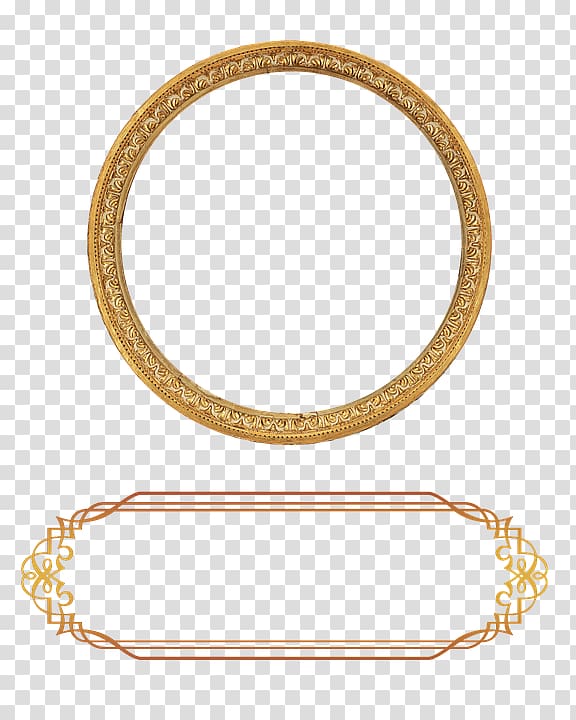 two oval and round brown layout frames, Ornament Gold frame, Hollow frame Jewelry transparent background PNG clipart
