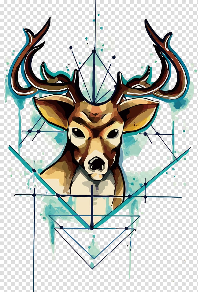 deer illustration, Deer Unicorn Tattoo Drawing, watercolor deer head transparent background PNG clipart