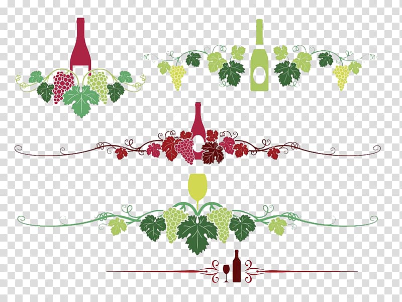 Wine Common Grape Vine, Hand painted patterns of grape vines transparent background PNG clipart