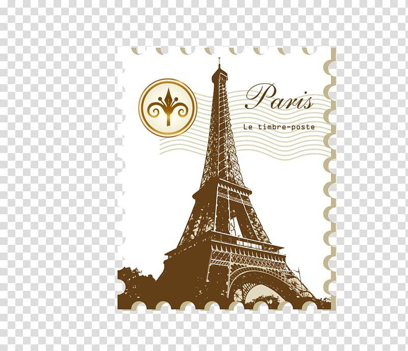 Eiffel tower illustration, Paris London Symbol Postage stamp, Vintage British stamp transparent background PNG clipart