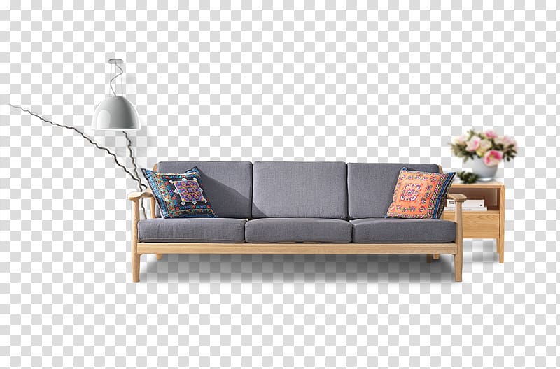 brown wooden couch base with gray cushions, Sofa bed Couch Loveseat, Fabric sofa transparent background PNG clipart