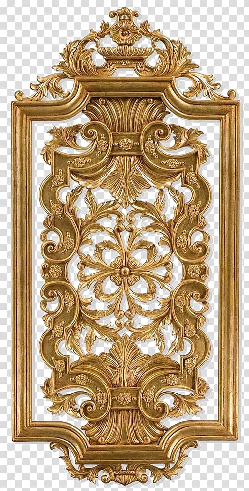 rectangular gold frame , Wood carving Wall panel Panel painting, Gold frame transparent background PNG clipart