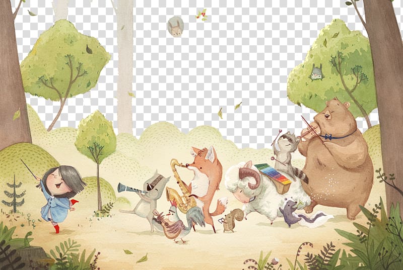 hand-drawn cartoon animals playing music transparent background PNG clipart