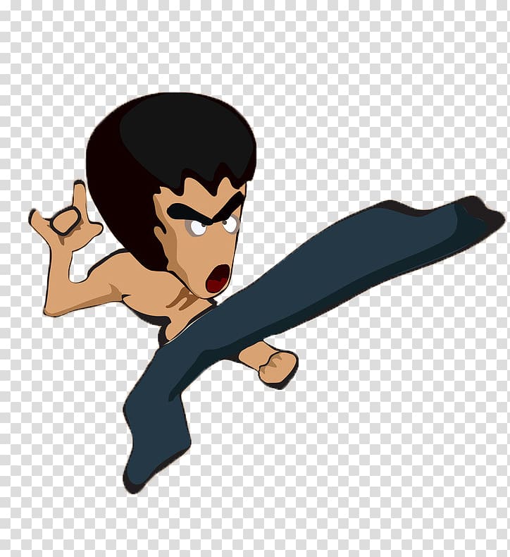 Cartoon Kick Kung fu, Kicking Bruce Lee cartoons transparent background PNG clipart