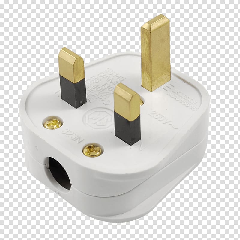 white 3-prong plug, Plug UK transparent background PNG clipart