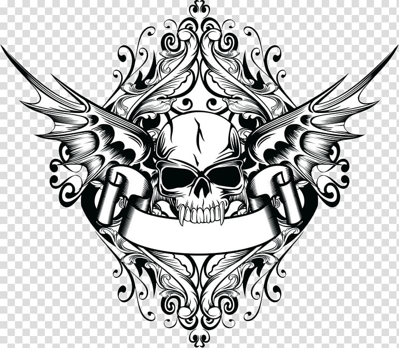 white and black skull , Wall decal Sticker Skull, Tattoo transparent background PNG clipart
