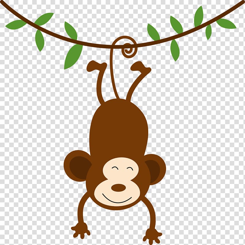 brown monkey hangs on vine illustration, Dog Elephant Drawing , jungle safari transparent background PNG clipart