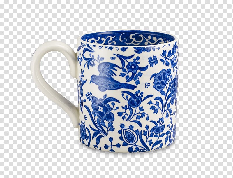 Burleigh Pottery Blue and white pottery Ceramic Coffee cup, blue peacock transparent background PNG clipart
