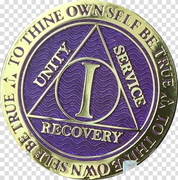 Emblem Sobriety coin Alcoholics Anonymous Badge Purple, purple transparent background PNG clipart