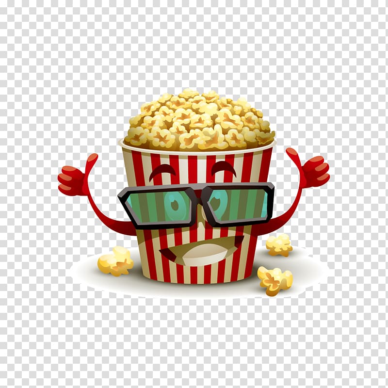 popcorn illustration, Popcorn Cinema 3D film Cartoon, popcorn with popcorn transparent background PNG clipart