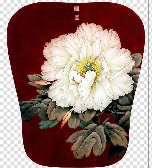 Gongbi Chinese painting Chinese art, White Peony fan decorative material transparent background PNG clipart