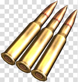 three brass-colored bullets, Bullets Trio transparent background PNG clipart