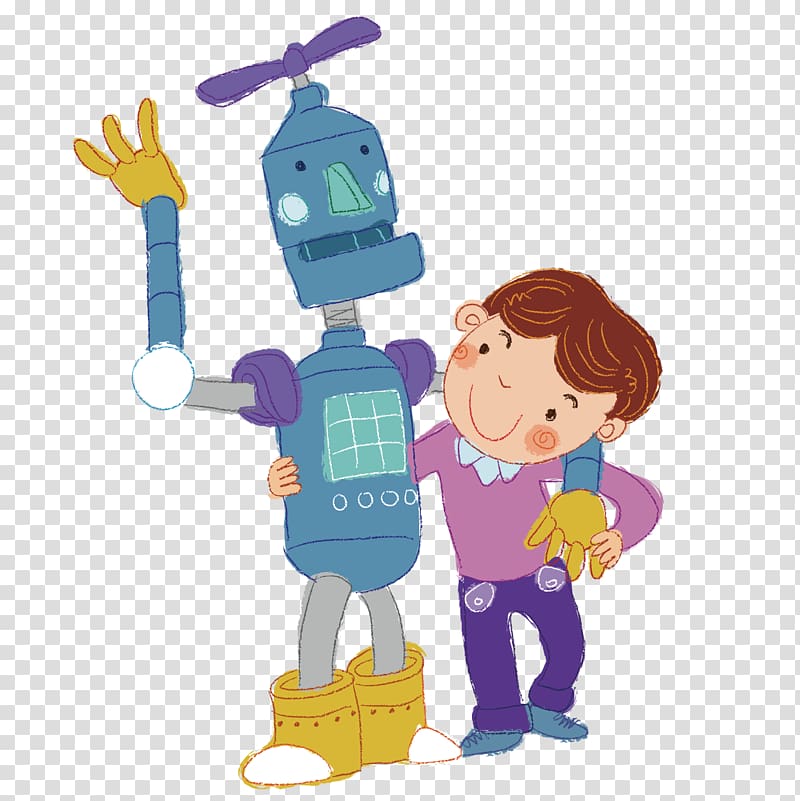 Robot Child Illustration, Boy and robot transparent background PNG clipart