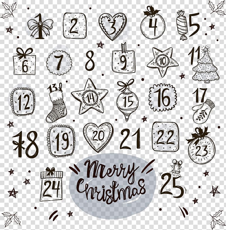 Drawing Advent calendar Christmas Countdown, Hand-drawn cartoon Christmas Countdown Calendar transparent background PNG clipart