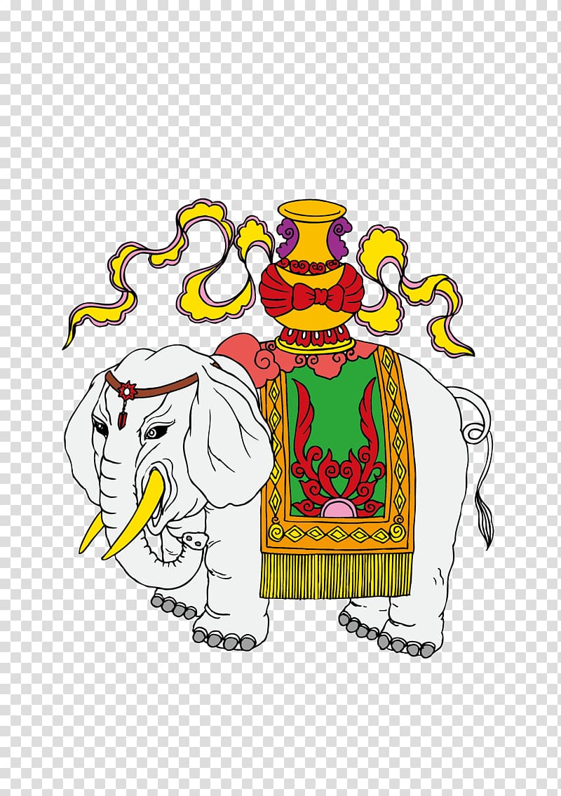 White elephant , Traditional wind pattern Elephant family name transparent background PNG clipart