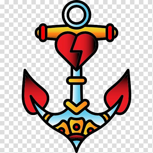 red, yellow, and blue heart-printed anchor illustration, Old school (tattoo) Anchor Sailor tattoos Icon, Pretty spear transparent background PNG clipart