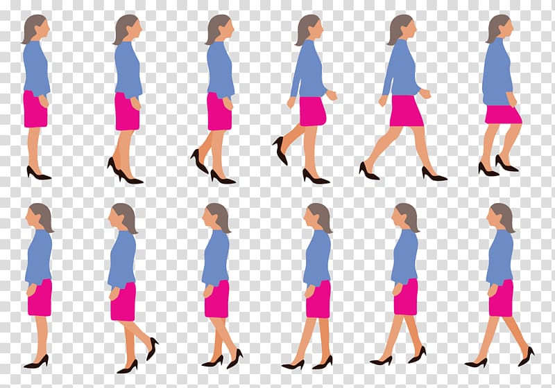 Walk cycle Walking Woman, steps transparent background PNG clipart