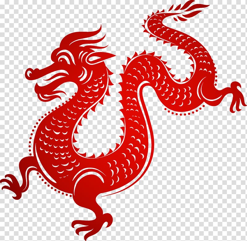 Chinese dragon Chinese New Year Illustration, Chinese paper-cut dragon transparent background PNG clipart