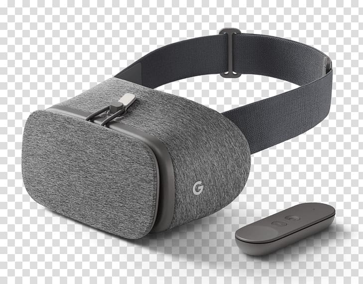 gray Google virtual reality headset with remote, Google Daydream View VR Headset transparent background PNG clipart