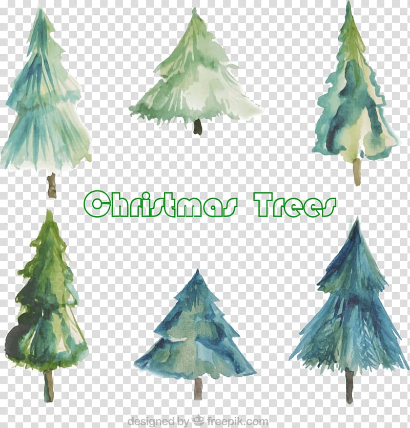 Christmas tree Watercolor painting, 6 Watercolor Christmas tree transparent background PNG clipart