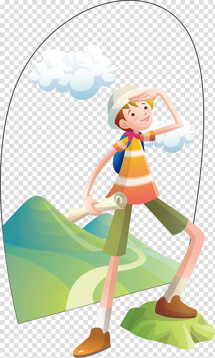 Mountaineering Cartoon Illustration, Young climber transparent background PNG clipart