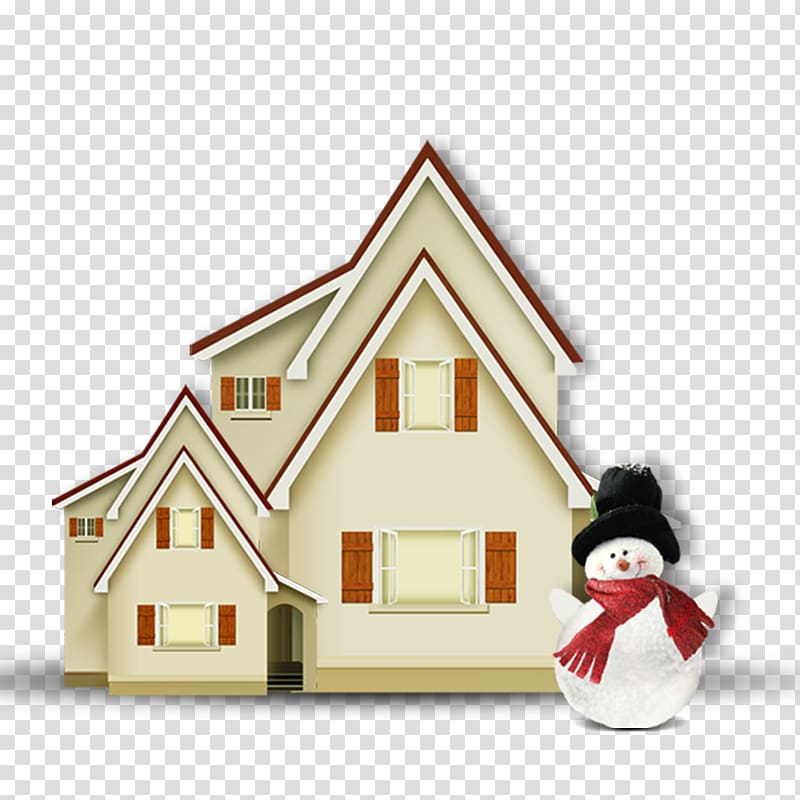 Christmas decoration House Snowman, Villa snowman pull material Free transparent background PNG clipart