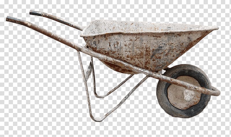 gray wheelbarrow, Rusty Old Wheelbarrow transparent background PNG clipart