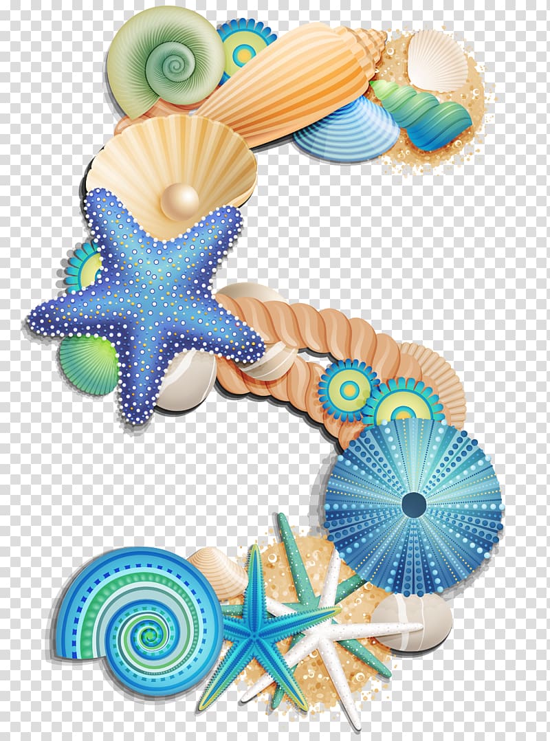 assorted-color sea shell, Number , Number Five Sea Style transparent background PNG clipart