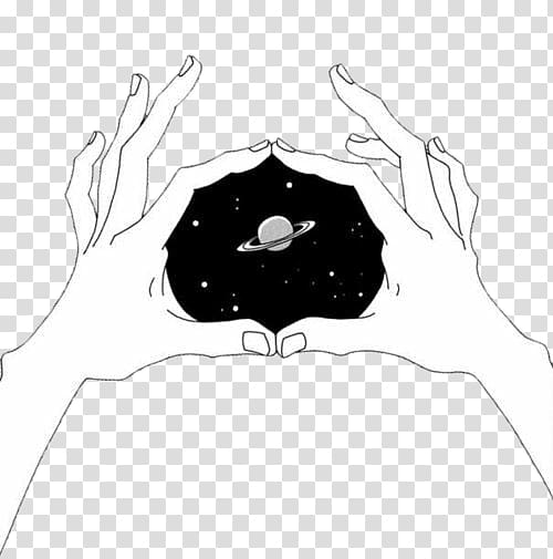 Todo lo que nunca te dije lo guardo aquxed Drawing Monochrome Art, Hands in the galaxy transparent background PNG clipart