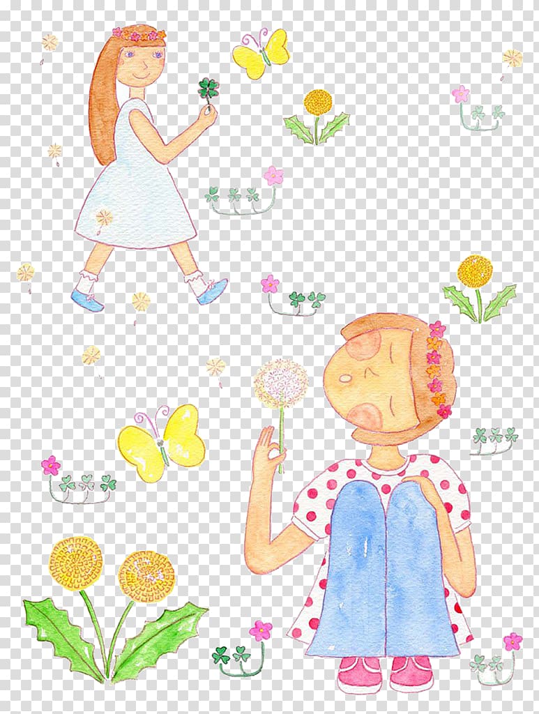 Child art Illustrator , Children and flowers transparent background PNG clipart