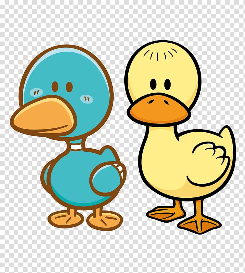 Duck, cute little yellow duck and little green duck transparent background PNG clipart