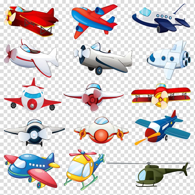 assorted aircraft cartoon , Airplane Fixed-wing aircraft Helicopter, Cartoon toy plane transparent background PNG clipart