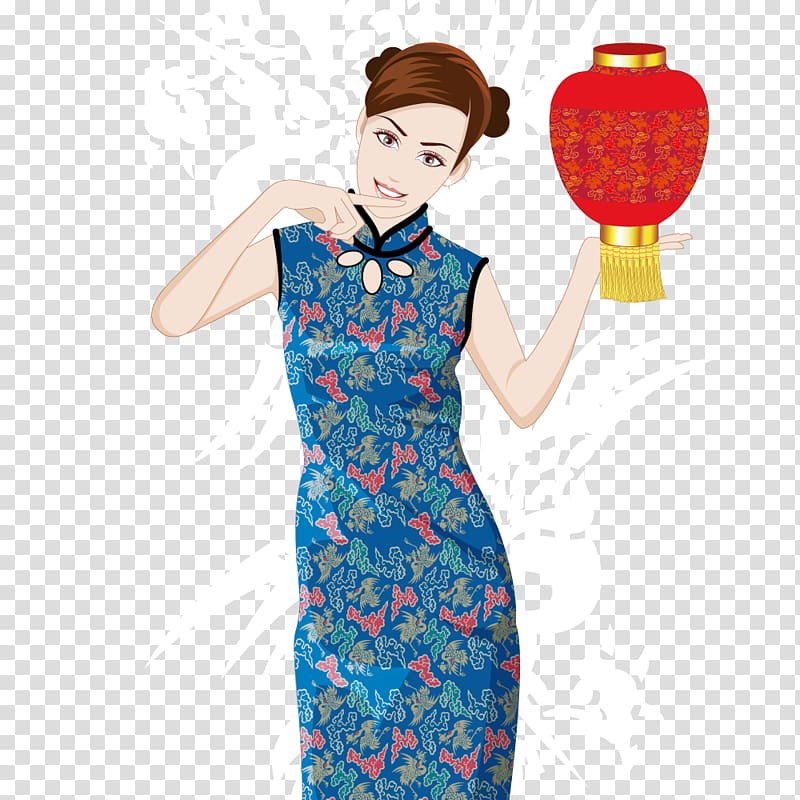 China Cheongsam, Beautiful woman Atmosphere transparent background PNG clipart