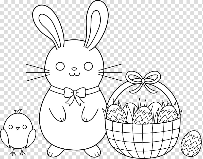 easter bunny with eggs clipart black and white