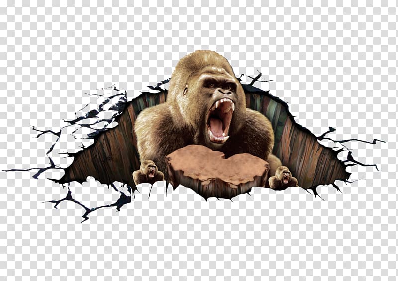 King Kong 3D artwork, Paper 3D printing 3D computer graphics Wall , 3D cracks gorilla transparent background PNG clipart