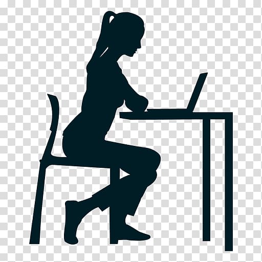 Desk Sitting Silhouette Woman, working transparent background PNG clipart